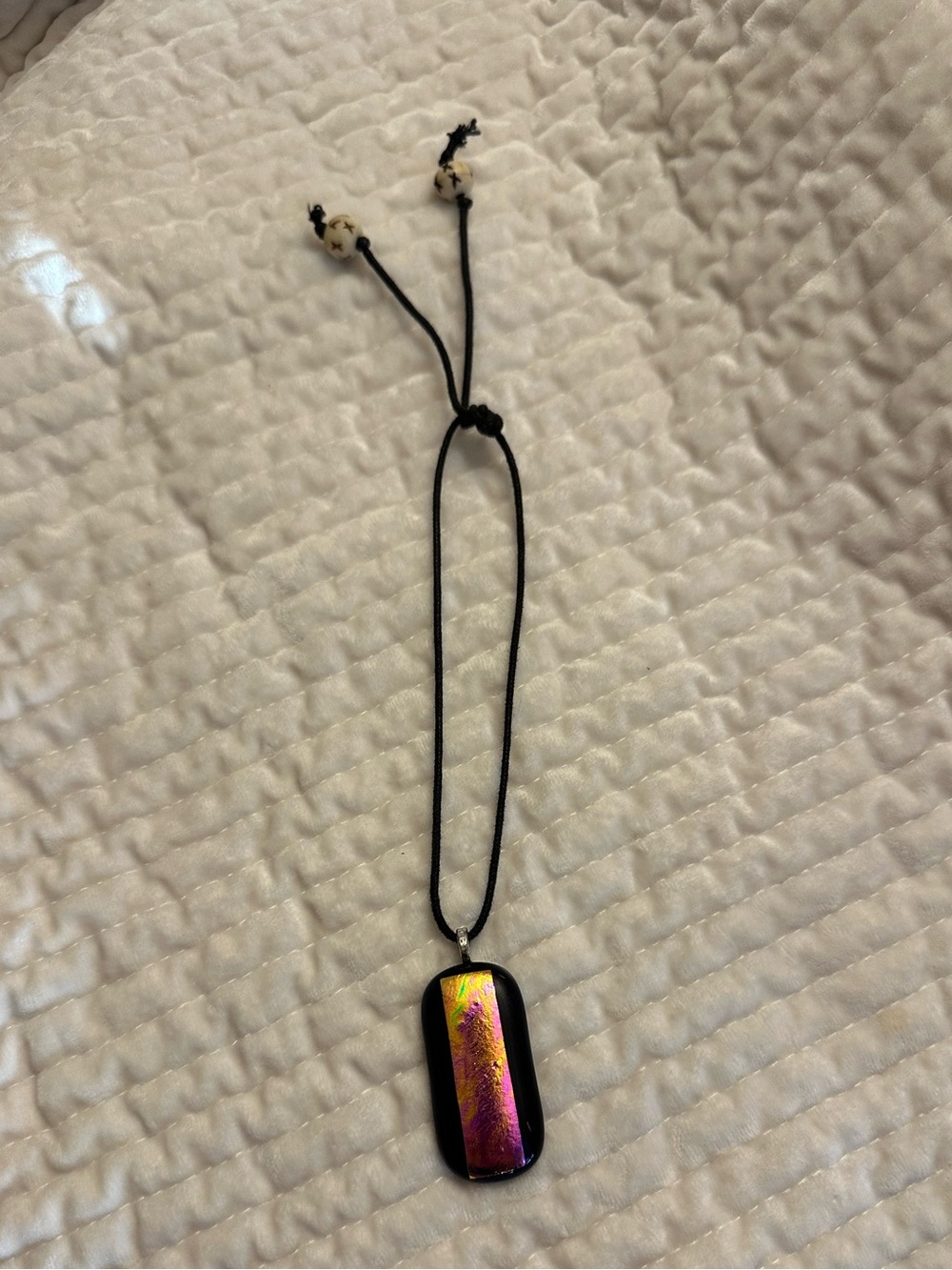 Dichroic Glass Pendant Necklace - Iridescent Pink-Gold